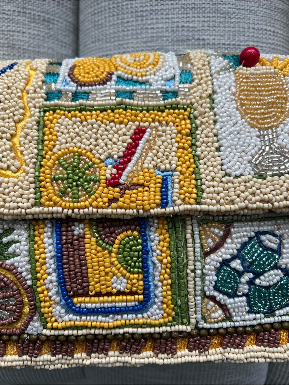 NWT Tropical Pineapple Drink Beaded Bag Handmade in India - Picture 3 of 9